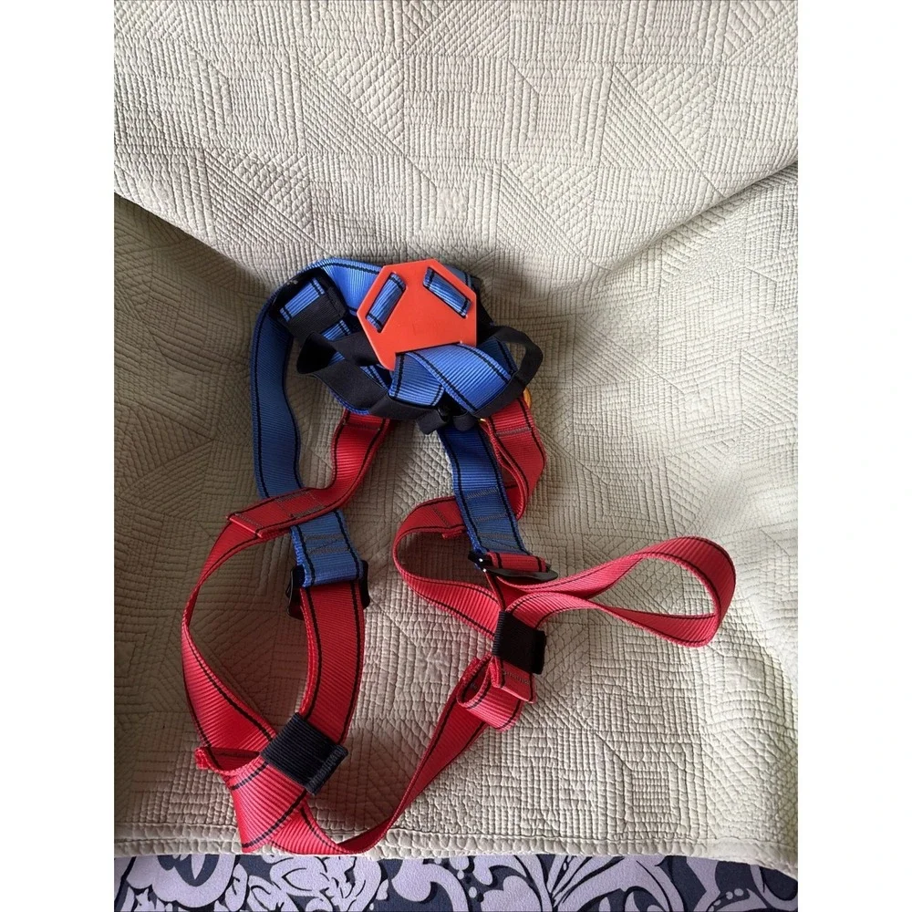 Safety Harness Full Body Climbing/Fall Protection wCarabiner Adjustable Red Blue